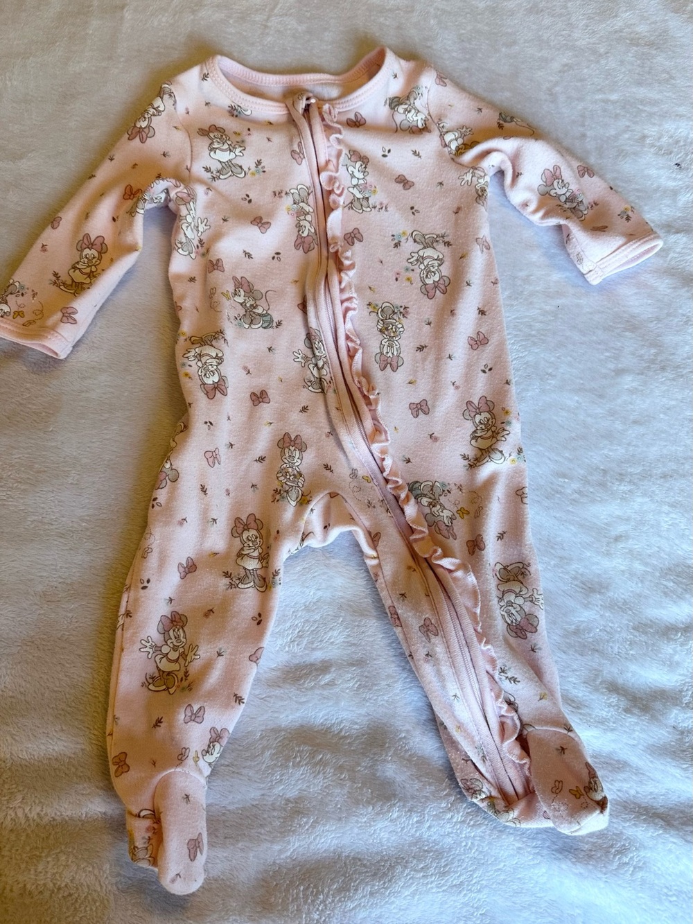 Disney Light Pink Bunny Print Footed One-Piece with Ruffle Zip